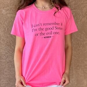Vintage Graphic Tee Funny Good Sister Evil Sister Quote Shirt  Hot Pink T-Shirt